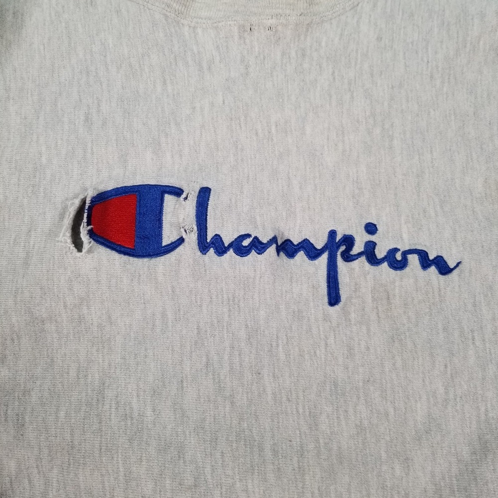 VTG 90s Champion Reverse Weave Sweatshirt Embroidered Logo THRASHED Sz XXL - Picture 5 of 14